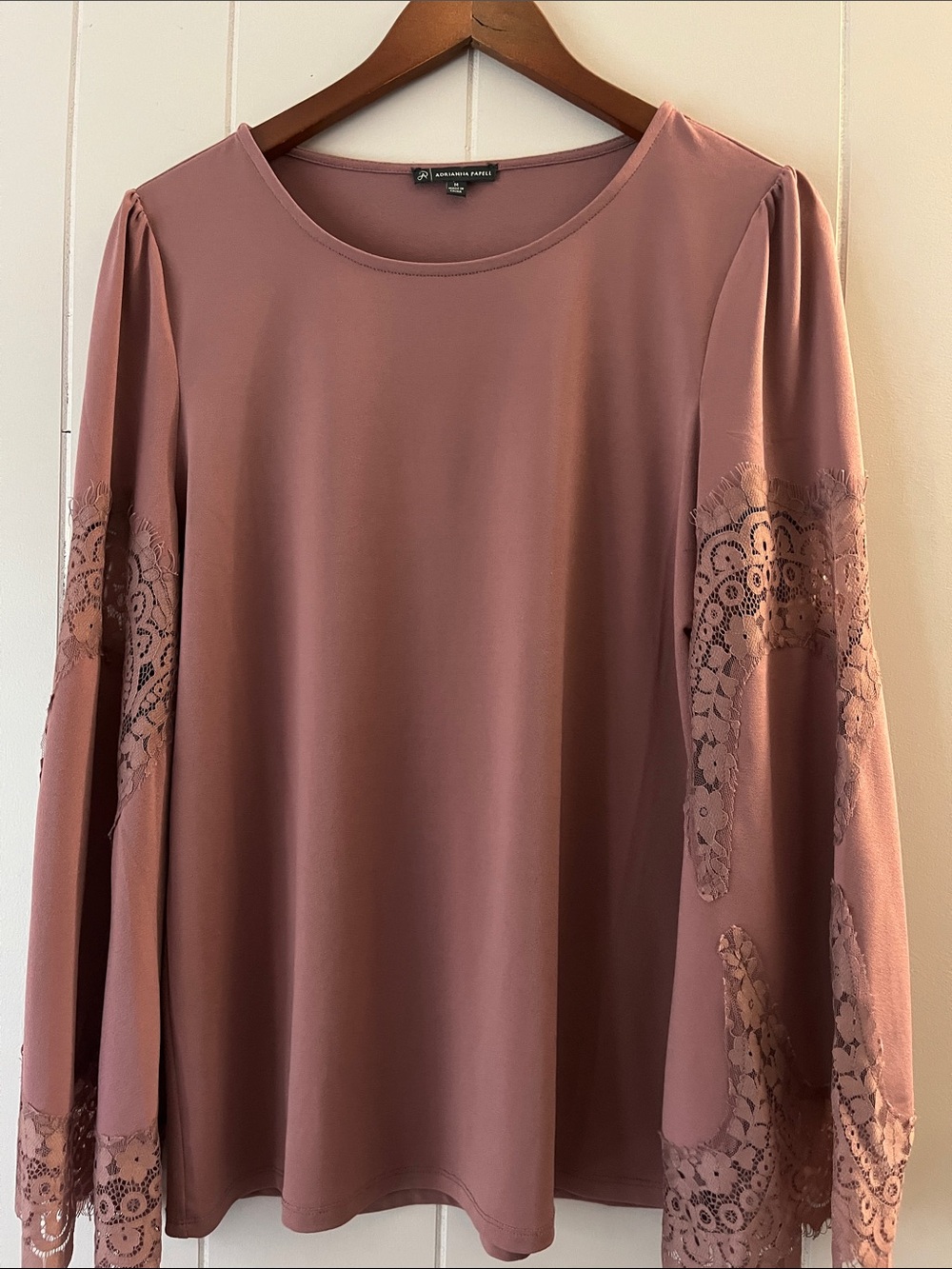 Adrianna Papell Dusty Rose Lace-Sleeve Tunic Top